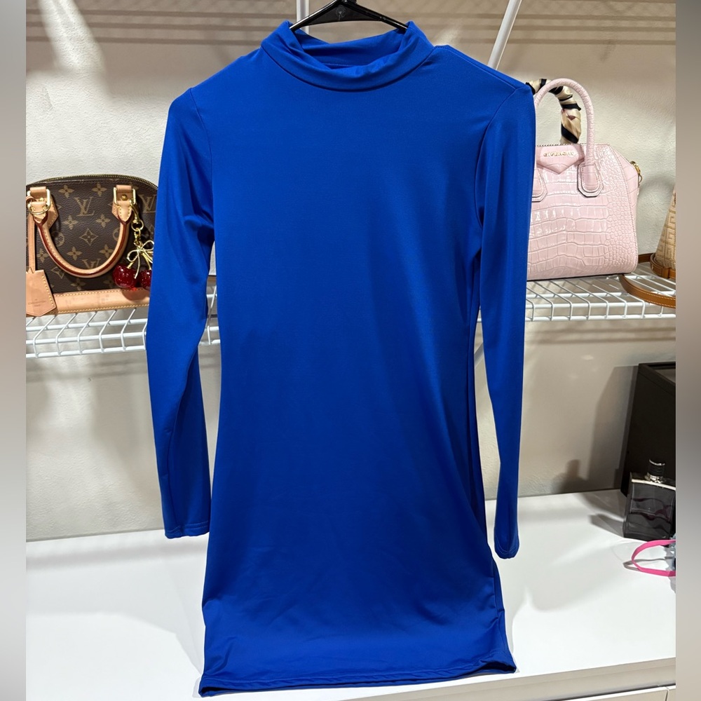3 for $18 SALE Blue Mock Neck Long Sleeve Dress